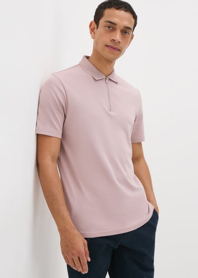 Pink Interlock 1/4 Zip Polo Shirt