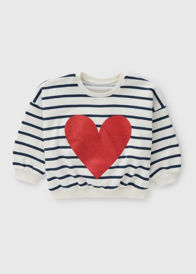 Girls Cream Stripe Heart Sweatshirt (1-7yrs)