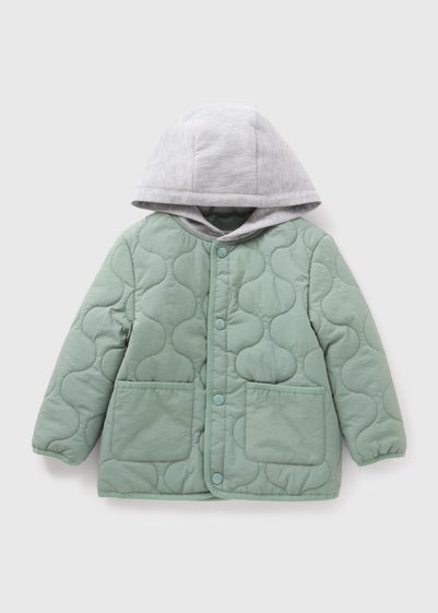 Boys Green Quilted Jersey Hooded Jacket (1-7yrs)