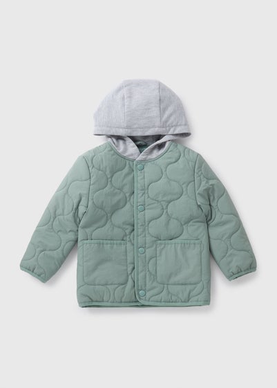 Boys Green Quilted Jersey Hooded Jacket (1-7yrs)