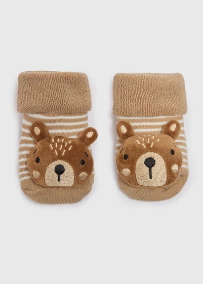 Baby Beige Bear Rattle Socks (Newborn-6mths)