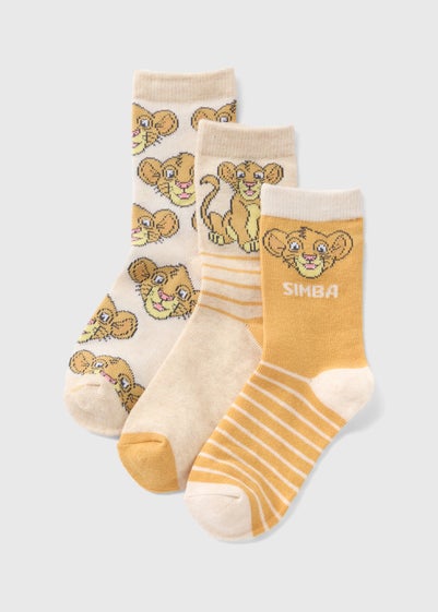 The Lion King 3 Pack Kids Yellow Simba Socks (Younger 6-Older 12.5)