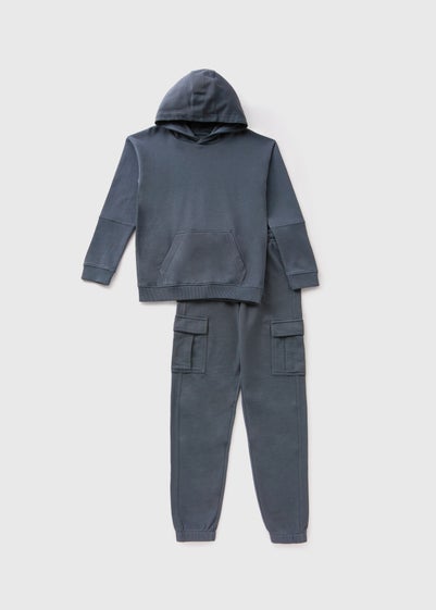 Boys Blue Petrol Washed Cargo Set (7-15yrs)