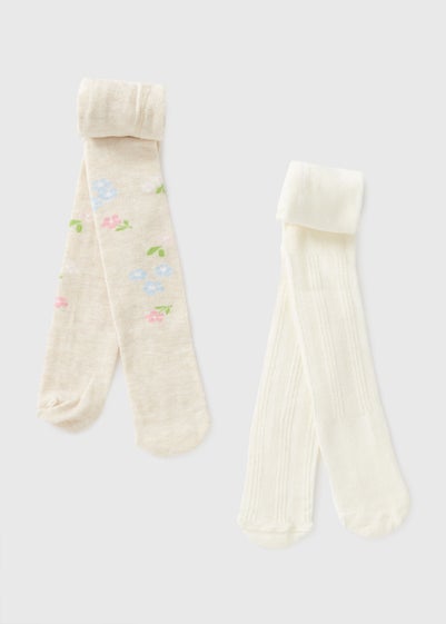 2 Pack Baby Cream Flower Tights (Newborn-18mths)