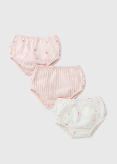 3 Pack Baby Pink Fruit Frill Knickers (Newborn-23mths)