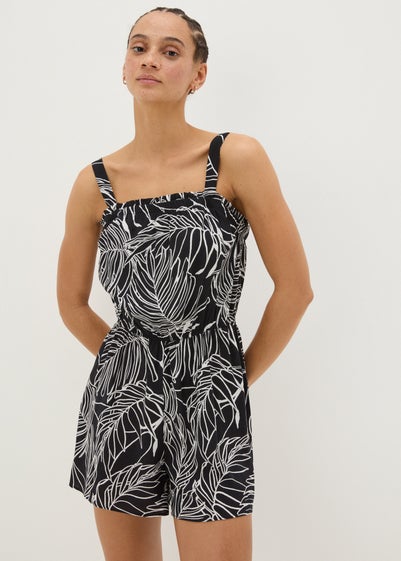 Black Leaf Print Playsuit