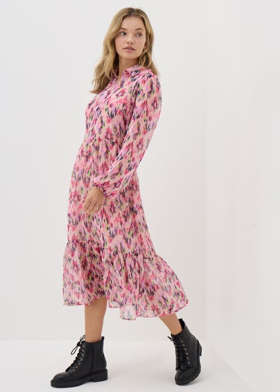 Pink Patterned Midi Tea Dress