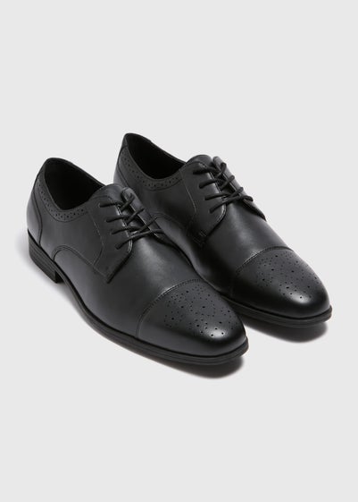 Black Faux Leather Brogue Shoes