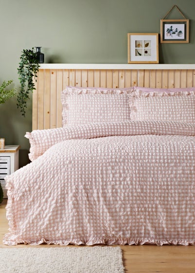 Pink Gingham Seersucker Duvet Set