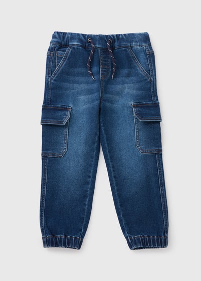 Boys Blue Knit Cuffed Cargo Jeans (1-7yrs)