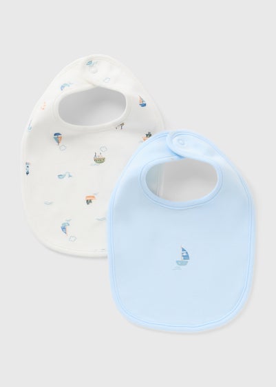 2 Pack Baby Blue Boat Bibs