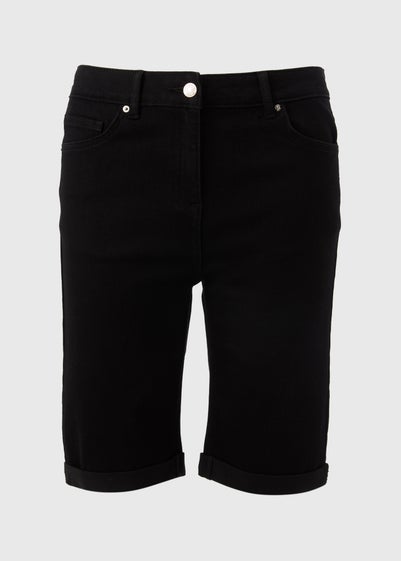 Black Denim Knee Length Shorts