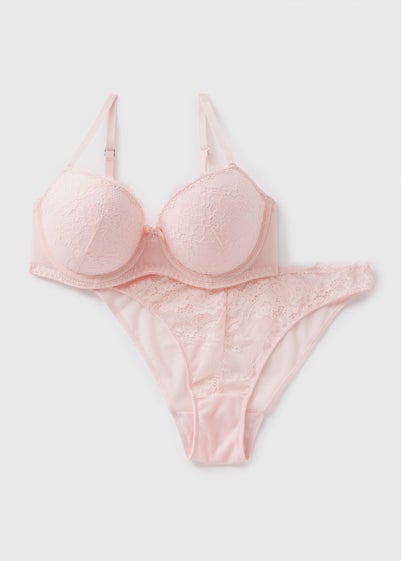 Pink Lace Co Ord Bra & Brief Set