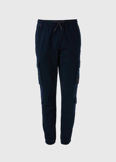 Navy Multi Pocket Canvas Cargo Trousers