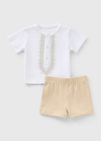 Baby Beige Henley Top & Shorts Set (Newborn-23mths)