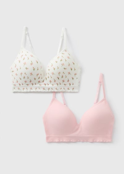 2 Pack Pink Floral Seamless Moulded Bras