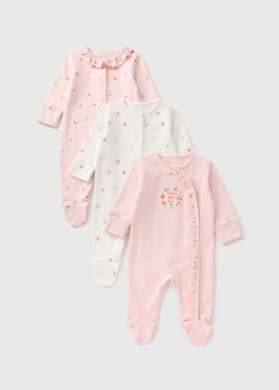 3 Pack Baby Pink Floral Sleepsuits (Newborn-18mths)