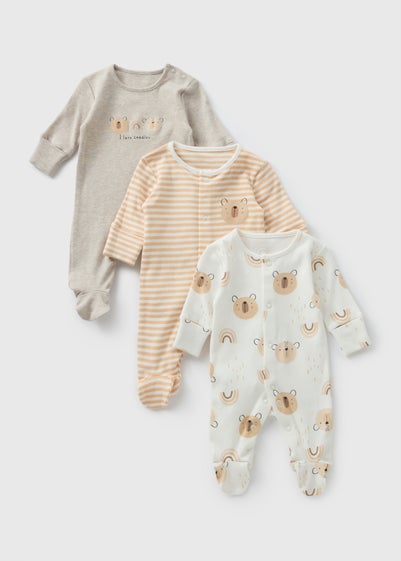 3 Pack Baby Beige Bear Sleepsuits (Newborn-18mths)