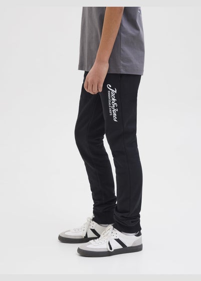 Jack & Jones Black Slogan Jogging Bottoms (8-16yrs)