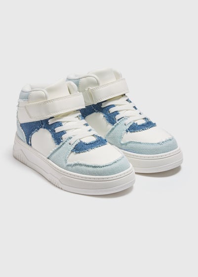 Girls White Denim High Top Trainers (Younger 10-Older 5)