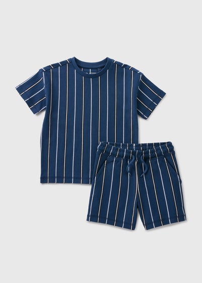 Boys Navy Stripe Textured T-Shirt & Shorts Set (1-7yrs)