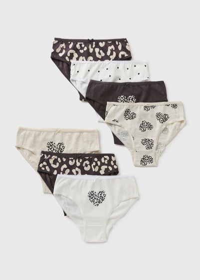 7 Pack Girls Black Leopard Knickers (1-13yrs)