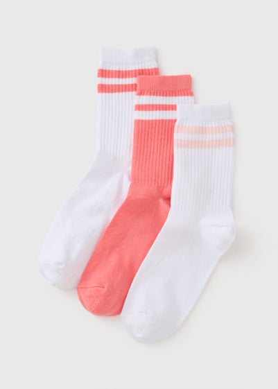 3 Pack Girls Pink Sports Socks (Younger 6-Older 6.5)