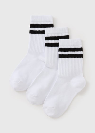 3 Pack Girls White Stripe Sports Socks (Younger 6-Older 6.5)
