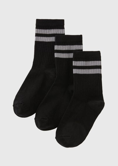 3 Pack Boys Black Sports Socks (Younger 6 - Older 6.5)
