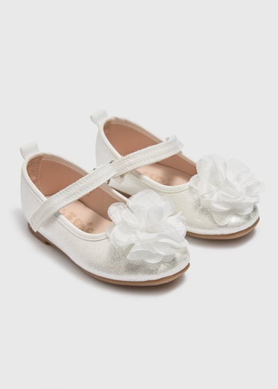 Girls White Corsage Ballet Shoes (Younger 4-9)