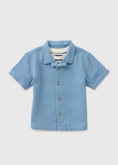 Boys Blue Stripe T-Shirt & Shirt Set (1-7yrs)