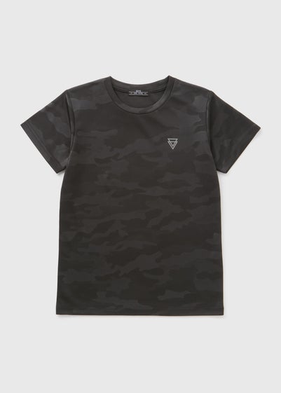 Boys Black Camo Jacquard T-Shirt (7-15yrs)