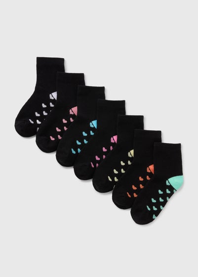 7 Pack Girls Black Heart Socks (Younger 6-Older 6.5)