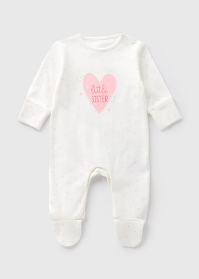 Baby White Little Sister Sleepsuit (Newborn-18mths)