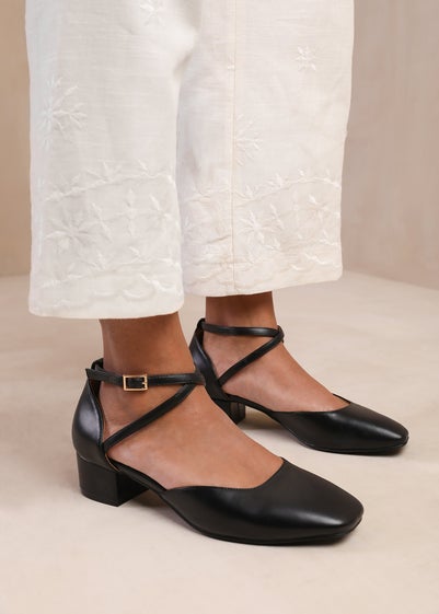 Where's That From Black Peru  Low Ankle Strap Block Heels