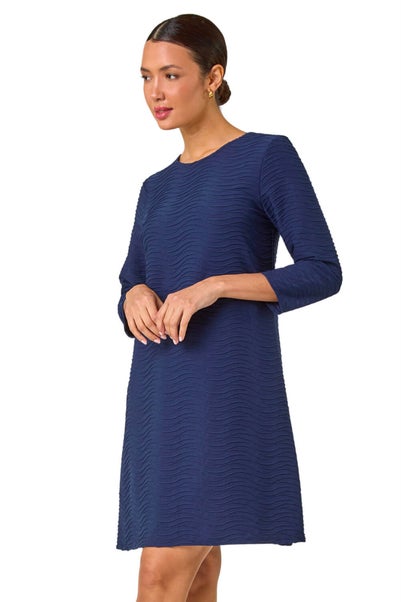 Roman Navy Textured A-Line Stretch Dress