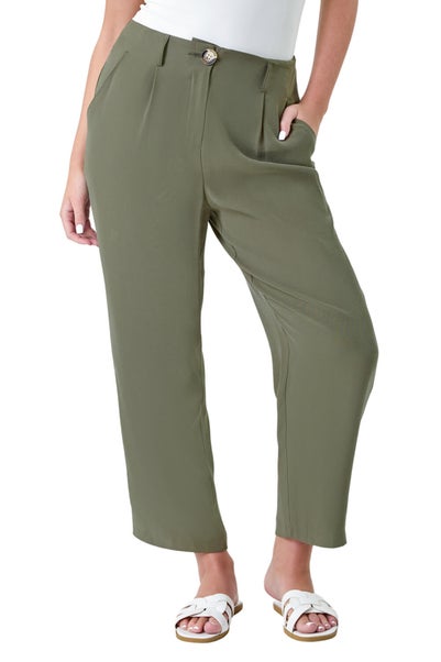 Roman Petite Khaki Petite Cropped Tapered Trousers