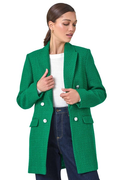 Roman Green Tailored Longline Boucle Jacket