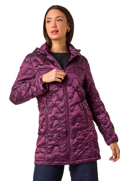 Roman Magenta Wave Quilted Puffer Hooded Coat