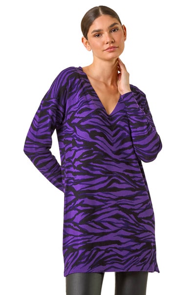 Roman Purple Animal Print V-Neck Jumper