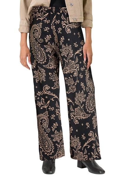 Roman Black Paisley Print Textured Jersey Trousers