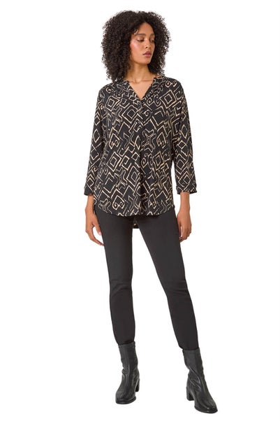 Roman Black Abstract Print Stretch Jersey Shirt