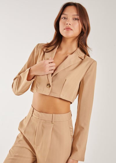 Pink Vanilla Stone Pinstripe Cropped Blazer