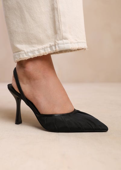 Where's That From Black Satin Maldives Pointed Toe Heels