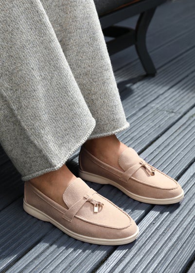 Where's That From Khaki Suede Pegasus Wide-Fit Slip On Loafers