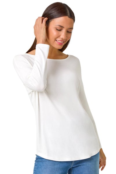 Roman Ivory Long Sleeve Stretch Top