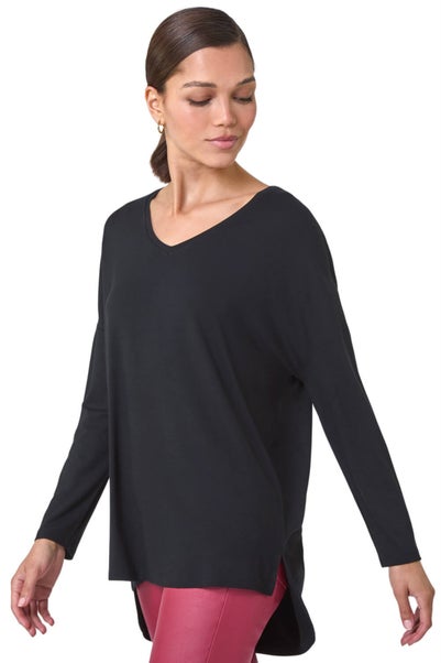 Roman Black V-Neck Tunic Stretch Top