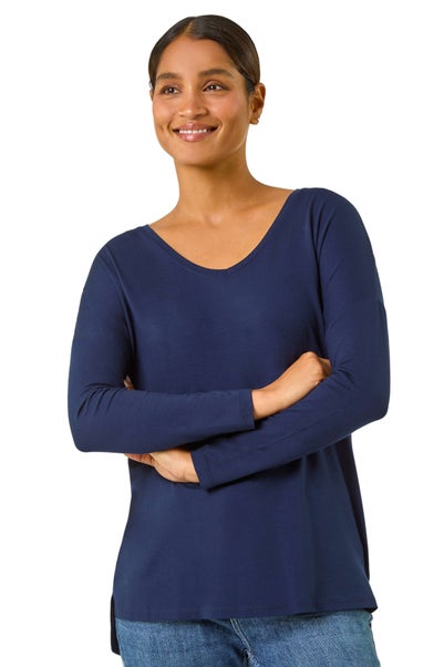 Roman Navy V-Neck Tunic Stretch Top