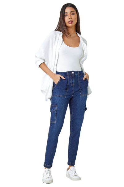 Roman Indigo Cotton Blend Cargo Stretch Jegging