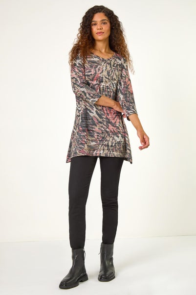 Roman Khaki Animal Print Stretch Tunic